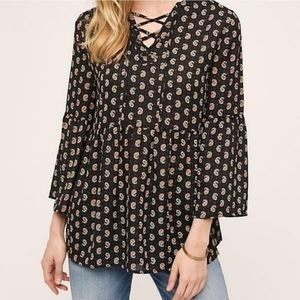 Anthropologie Sunday In Brooklyn Leucate Peplum Top Black Motif